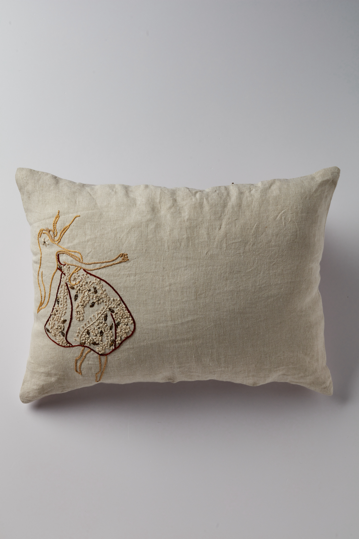 Sufi White,Hand Embroidered Linen Cushion