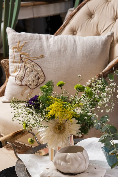 Sufi White,Hand Embroidered Linen Cushion