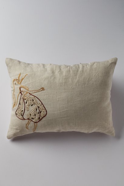 Sufi White,Hand Embroidered Linen Cushion